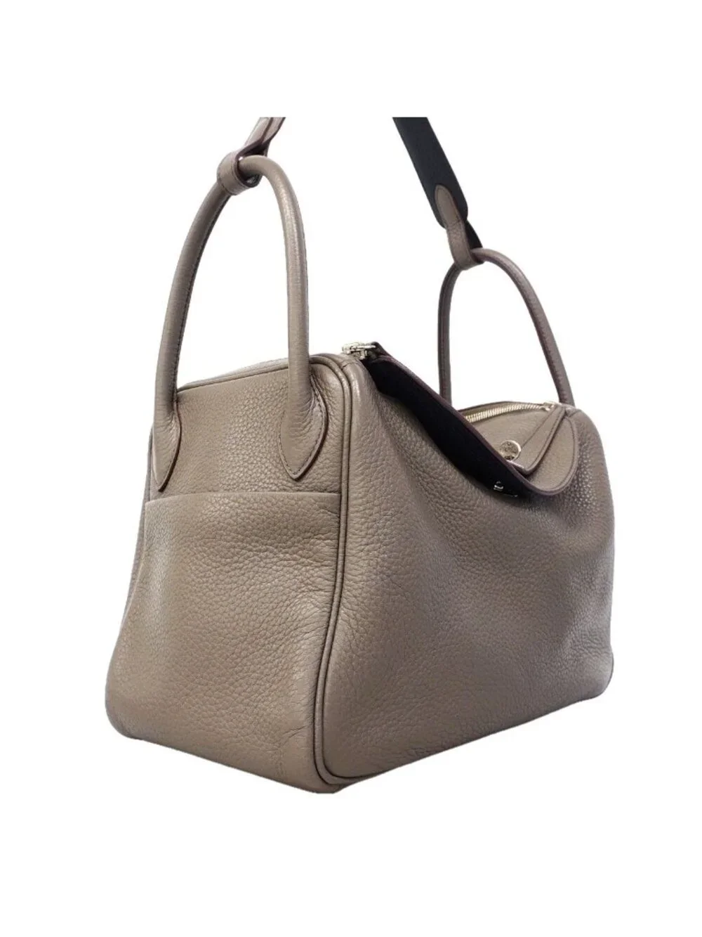 Hermes Handbag Lindy 30 Verso Taurillon Clemence Etain Blue Indigo Silver 2-Way